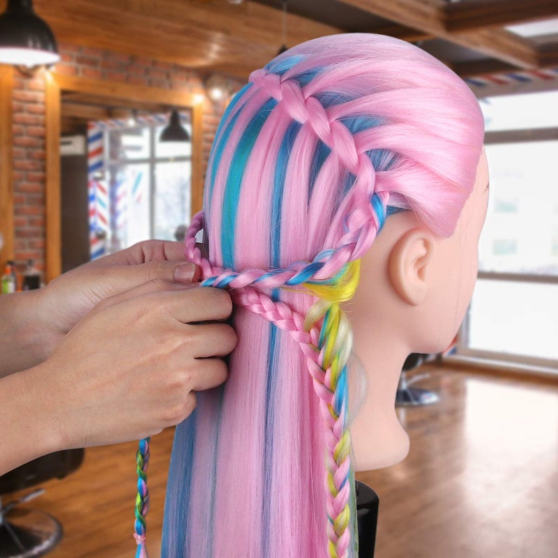 MYSWEETY 29 Inch Colorful Hair Mannequin Head Hairdressing Practice Training Doll Heads Cosmetology Hair Styling Mannequins Heads with Clamp + Practice Tools(PINK) - Image 4